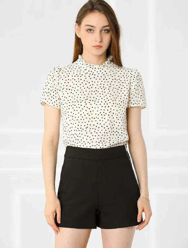 Ruffled Retro Short Sleeve Office Polka Dots Blouse Tops