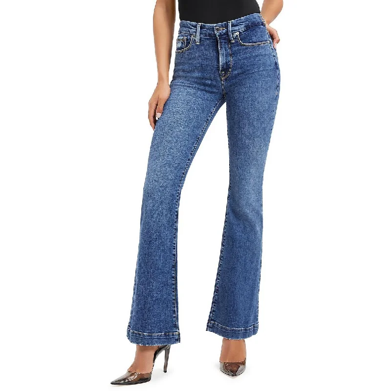 Womens Mid-Rise Medium Wash Flare Jeans