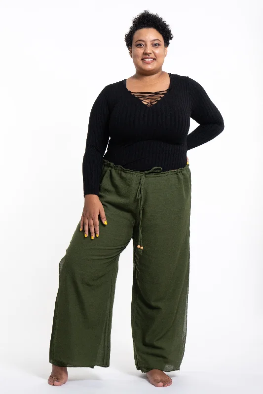 Plus Size Women's Thai Harem Double Layers Palazzo Pants in Solid Green Classic Pleated Pants Plus Size Women's Thai Harem Double Layers Palazzo Pants in Solid Green Classic Pleated Pants