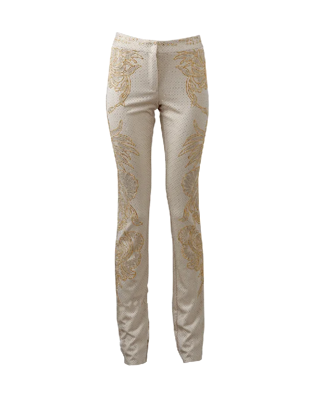 Beaded Rhinestone Pant Comfy Zip-Up Pants