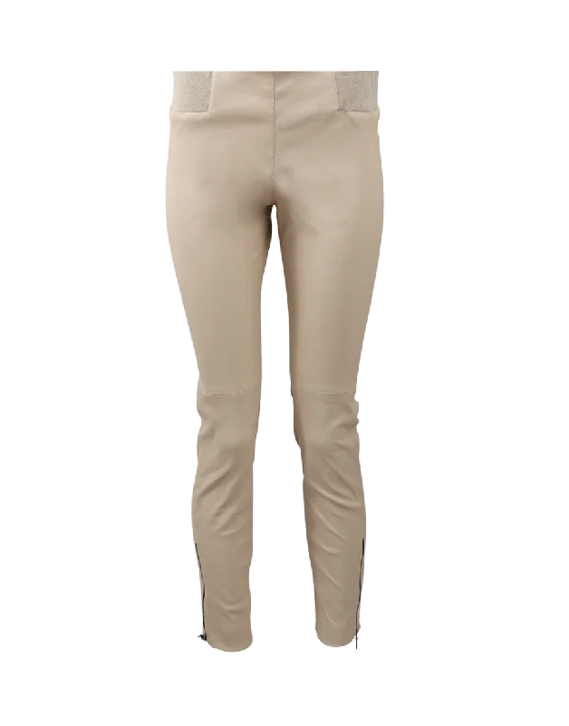 Rib Waistband Leather Pants Stylish Paperbag Waist Pants