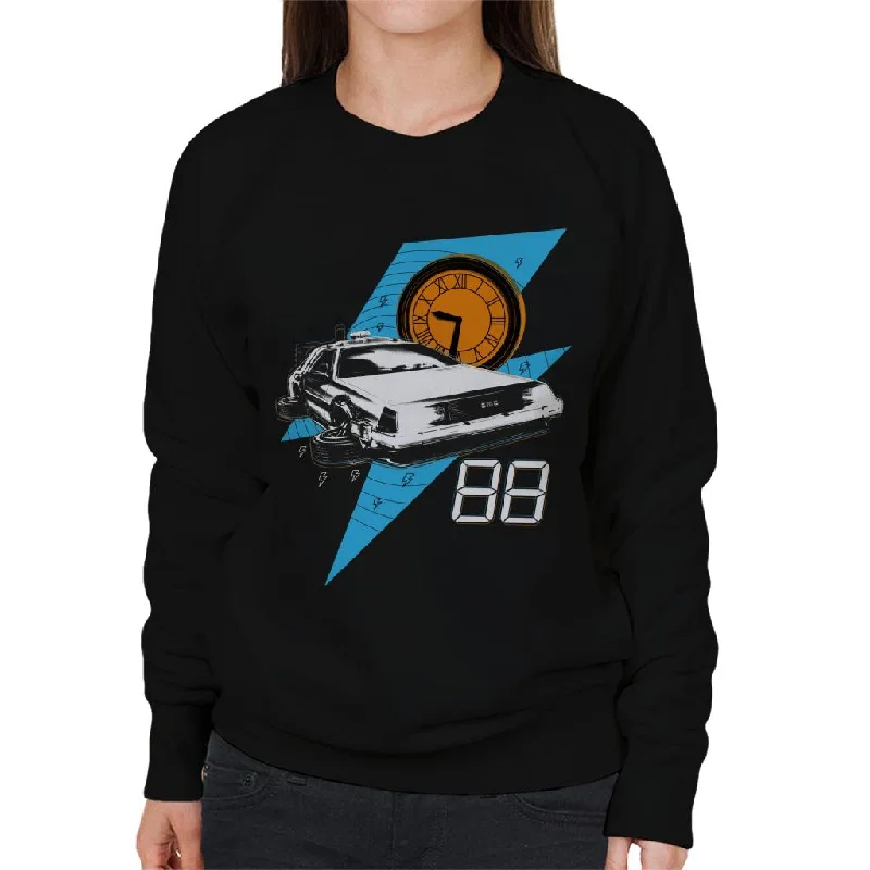 Back to the Future 88 Clock And Delorean Women's Sweatshirt