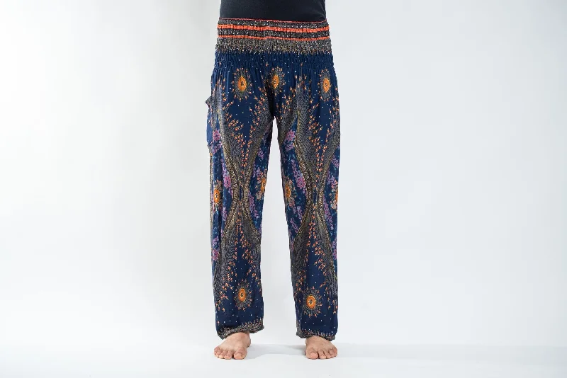 Peacock Eye Unisex Harem Pants in Navy Soft Sweatpants Style