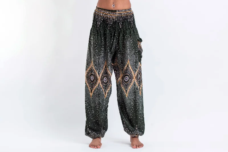 Diamond Peacock Unisex Harem Pants in Green Modern Skinny Pants