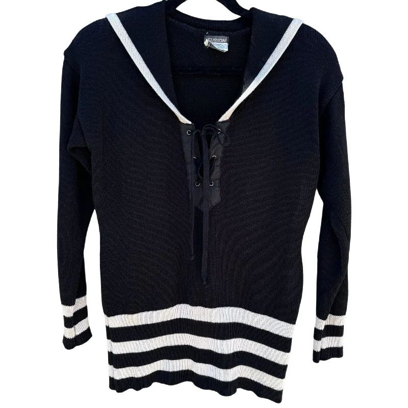 Bergdorf Goodman Fusion Vintage Women's Black White Striped Knit Sailor Sweater