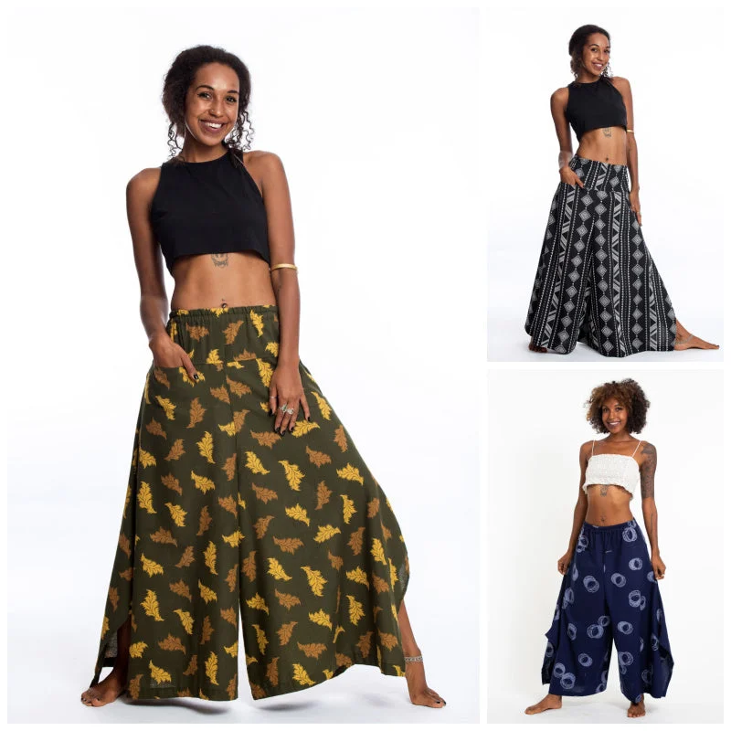 Assorted Set of 3 Women's Cotton Palazzo Pants with Faux Buttons Chic Slim Fit Pants Assorted Set of 3 Women's Cotton Palazzo Pants with Faux Buttons Chic Slim Fit Pants