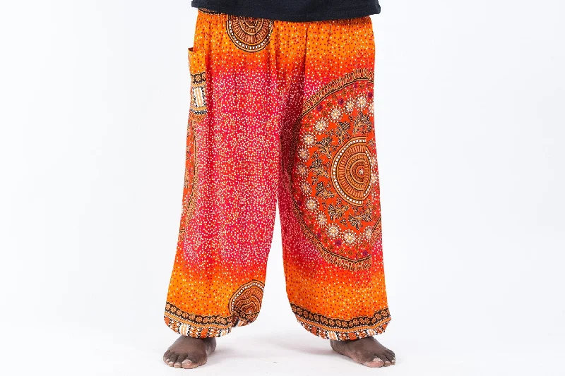 Plus Size Tribal Chakras Unisex Harem Pants in Orange Relaxed Fit Trousers