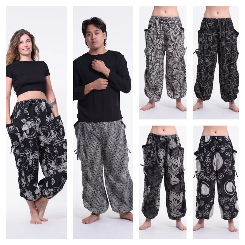 Assorted set of 5 Unisex Printed Cotton Drawstring Pants Relaxed Casual Leggings