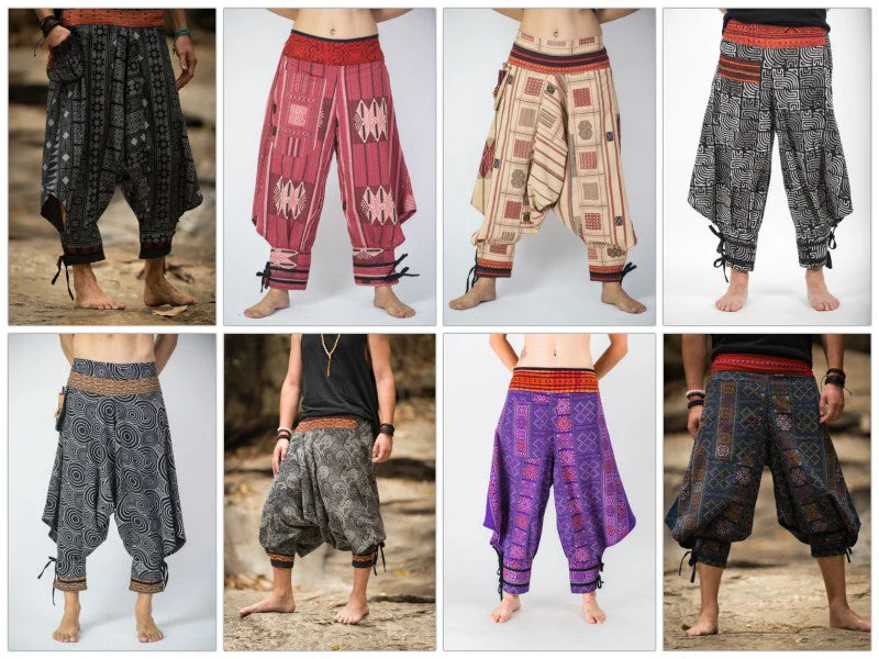 Assorted Set of 5 Men's Thai Hill Tribe Fabric Harem Pants with Ankle Straps Soft Wool Pants Assorted Set of 5 Men's Thai Hill Tribe Fabric Harem Pants with Ankle Straps Soft Wool Pants
