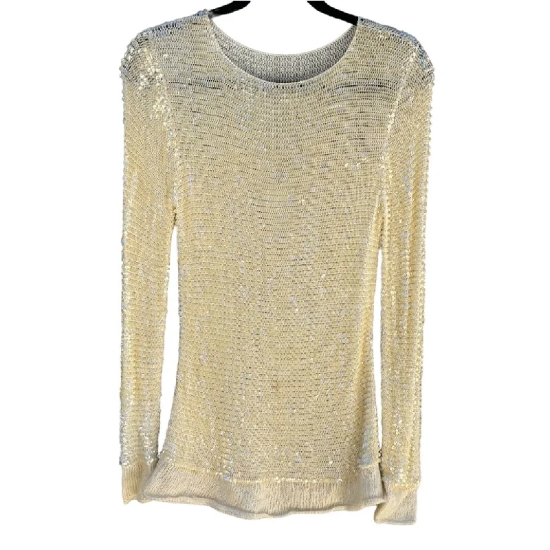 Vintage Women's Scoop Neck Ivory Full Sequin Glam Knit Long Sleeve Sweater