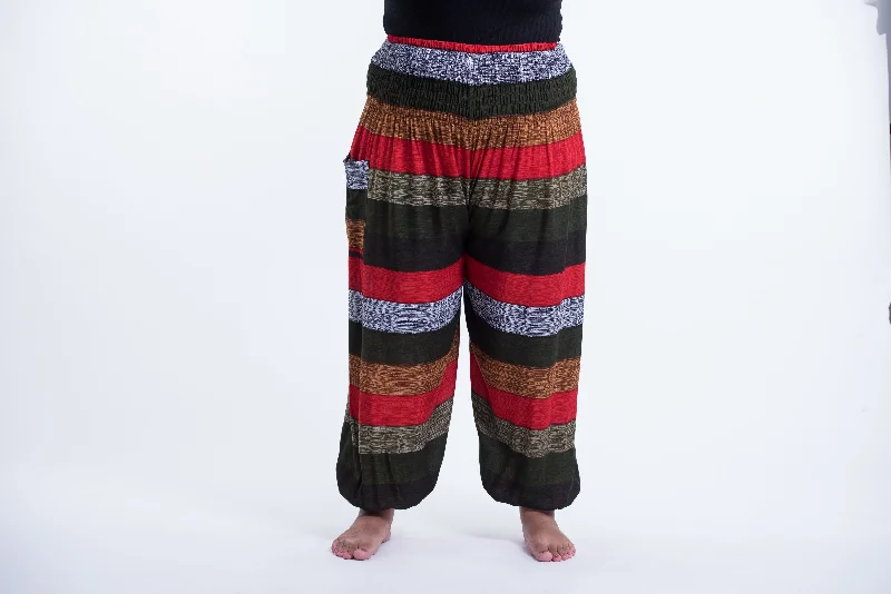Plus Size Boho Green Striped Unisex Harem Pants Trendy Velvet Pants