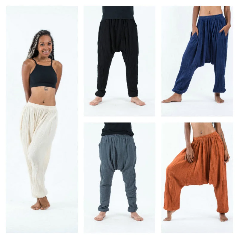Assorted set of 5 Crinkled Lightweight Cotton Harem Pants with Pockets Modern Skinny Pants Assorted set of 5 Crinkled Lightweight Cotton Harem Pants with Pockets Modern Skinny Pants