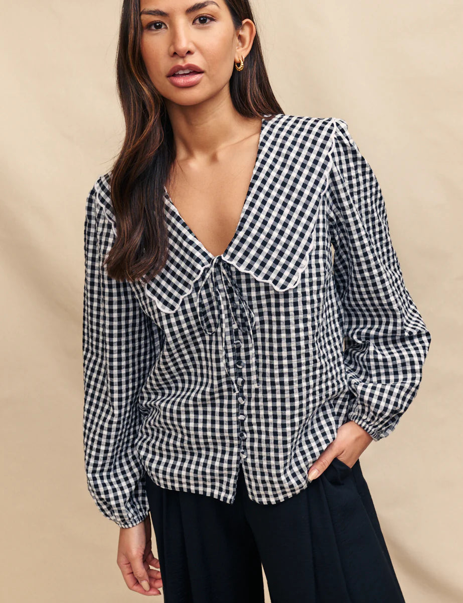 Black Gingham Long Sleeve Birdie Blouse