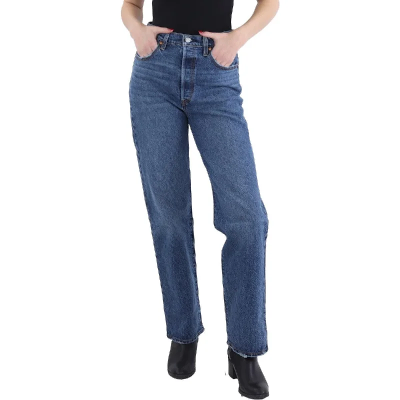 Womens High Rise Stretch Straight Leg Jeans