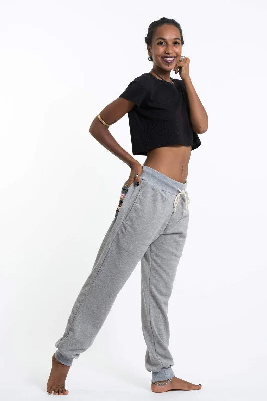 Unisex Terry Pants with Aztec Pockets in Gray Elegant High-Waist Pants