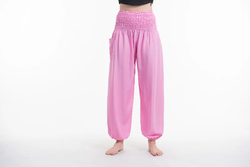 Solid Color Harem Pants in Pink Trendy Wide-Leg Pants
