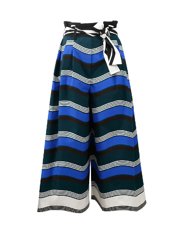 Paper Bag Striped Cotton Pant Trendy Wide-Legged Trousers
