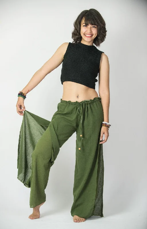Women's Thai Harem Double Layers Palazzo Pants in Solid Green Modern Stretch Trousers Women's Thai Harem Double Layers Palazzo Pants in Solid Green Modern Stretch Trousers