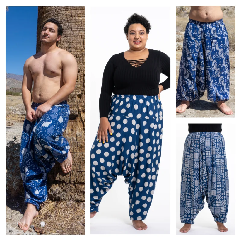 Assorted Set of 4 Plus Size Low Cut Cotton Harem Pants in Indigo Trendy Tapered Pants