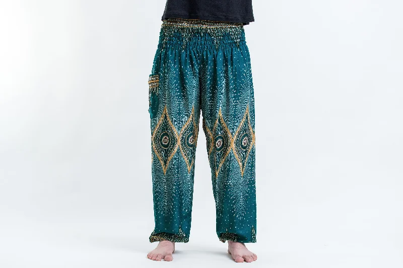 Diamond Peacock Unisex Harem Pants in Turquoise Comfortable Jogger Trousers