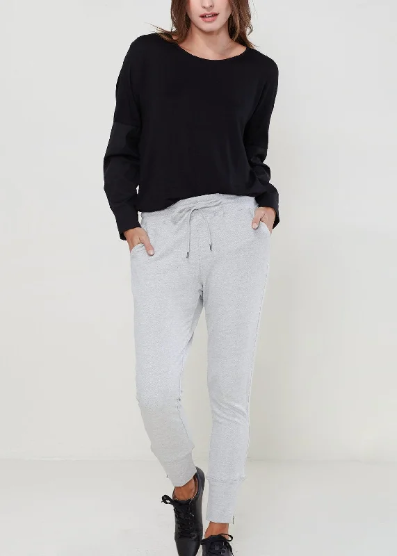 Women's Drawstring Waist Fitted Jogger Pants In Heather Grey Relaxed High-Waist Trousers Women's Drawstring Waist Fitted Jogger Pants In Heather Grey Relaxed High-Waist Trousers
