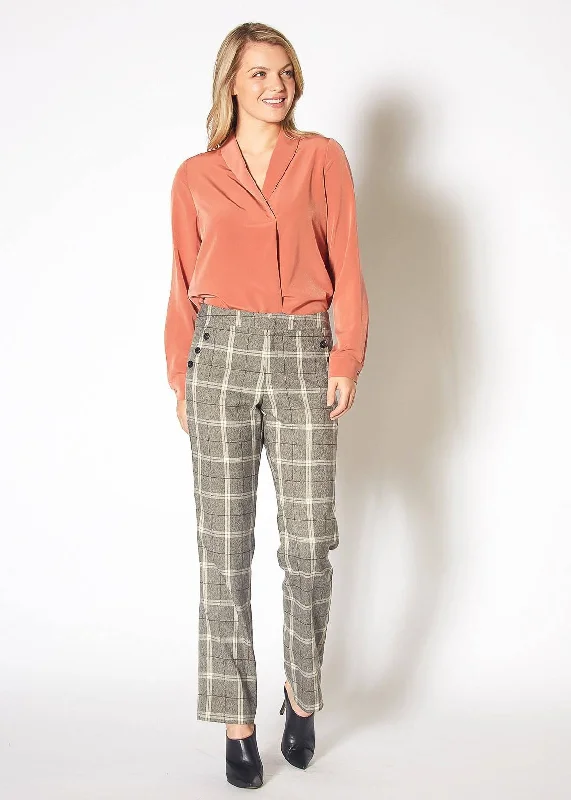 Women's Suiting Straight Pants in Mocha Plaid Classic Cropped Pants