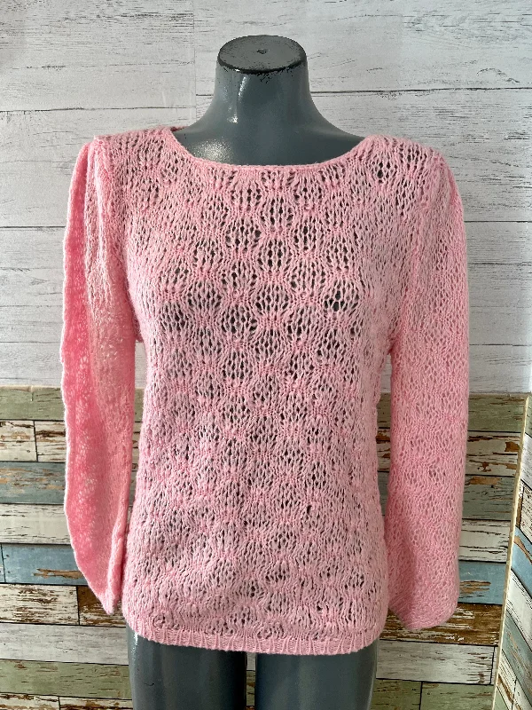 80’s Light Pink Texture Knit Round Neck Sweater By Knit Collections