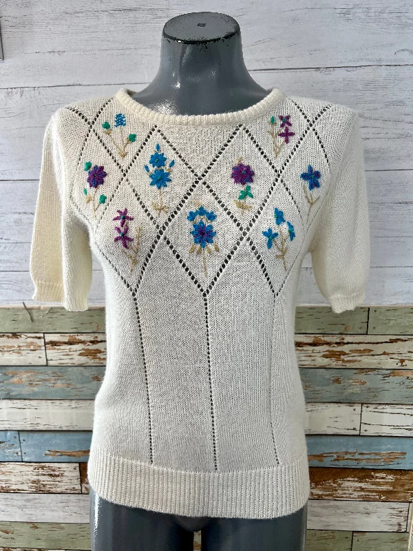 80s Embroiled flowers Knit Sleeve Sweater