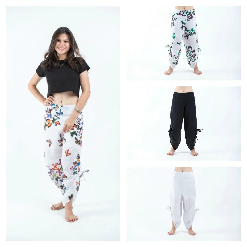 Assorted Set of 5 Solid color and Butterflies Women Cotton Button Up Pants High-Waist Jogger Pants Assorted Set of 5 Solid color and Butterflies Women Cotton Button Up Pants High-Waist Jogger Pants