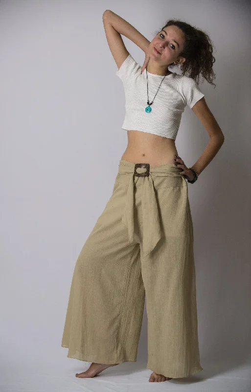 Women's Thai Harem Palazzo Pants in Solid Tan Casual Drawstring Pants