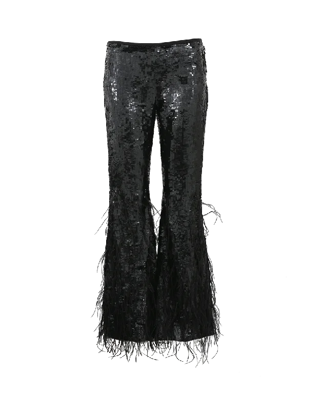 Sequined Ostrich Feather Pant Elegant Trouser Pants