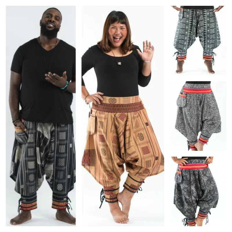 Assorted Set of 5 Plus Size Thai Hill Tribe Fabric Harem Pants with Ankle Straps Casual Lounge Pants Assorted Set of 5 Plus Size Thai Hill Tribe Fabric Harem Pants with Ankle Straps Casual Lounge Pants