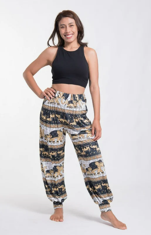 Unisex Eco-Friendly Elephant Harem Pants in Black and Cream High-Waist Jogger Pants