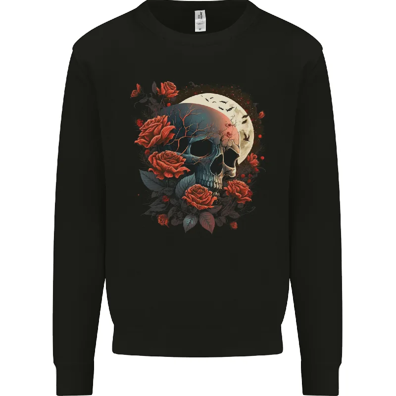 A Dark Fantasy Skull With Roses and Moon Mens Sweatshirt Jumper