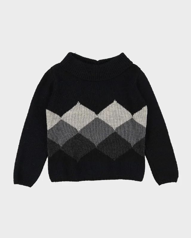 Vintage 1980s Hand Knitted Black Jumper - S