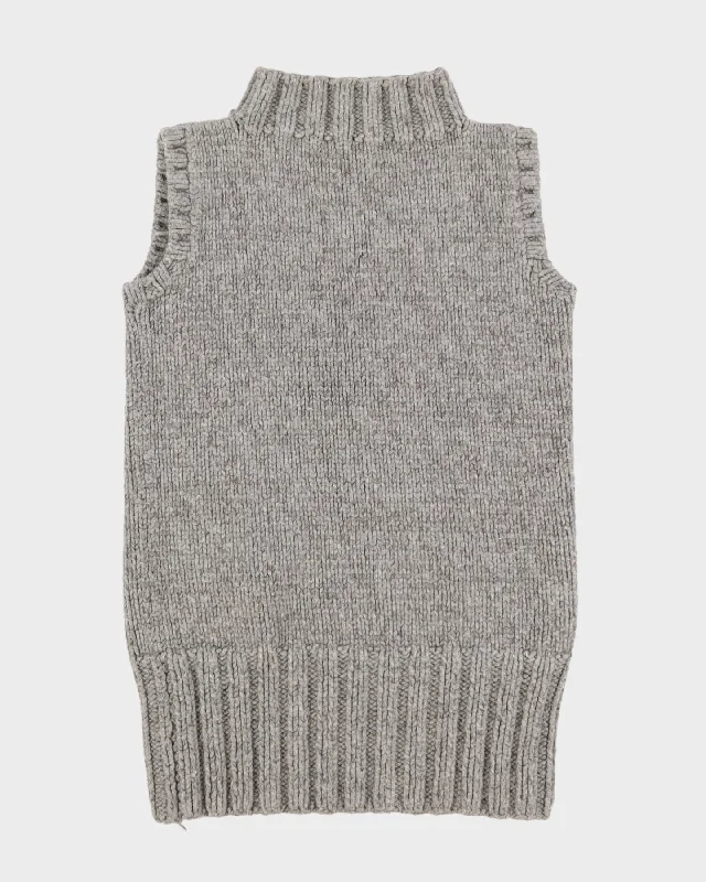 Vintage Chunky Grey Wool Knitted Sleeveless Jumper - XS / S