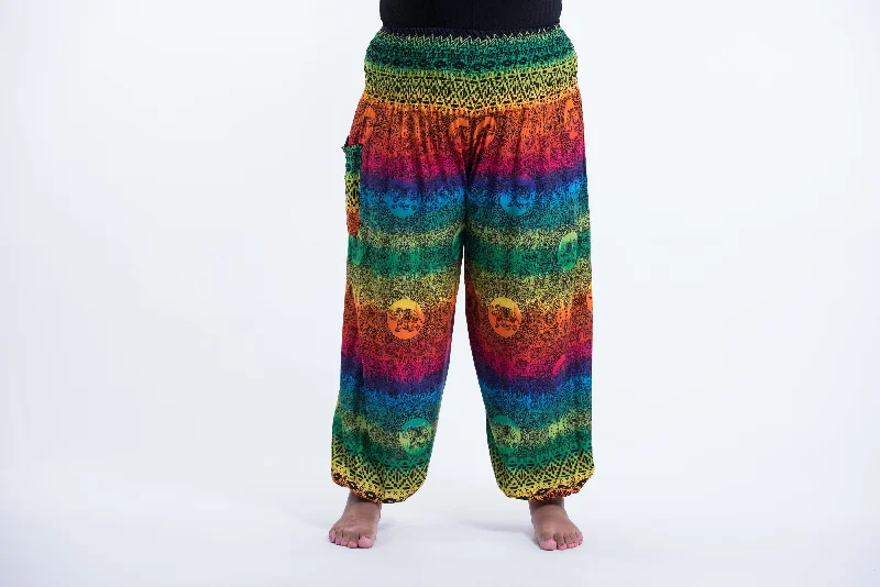 Plus Size Rainbow Elephant Unisex Elephant Pants in Green Relaxed Casual Leggings