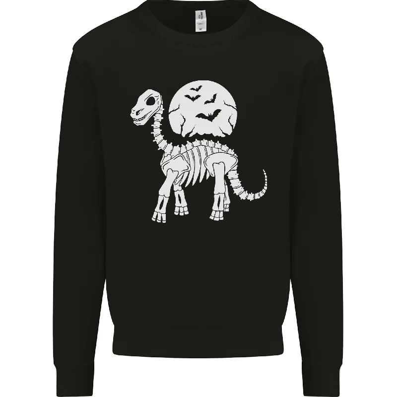 A Dinosaur Skeleton With a Full Moon Halloween Mens Sweatshirt Jumper