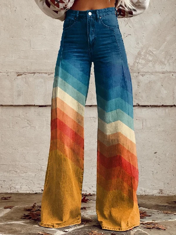 URSULA ORANGE AND BLUE STRIPES WIDE LEG PANTS Relaxed Casual Leggings