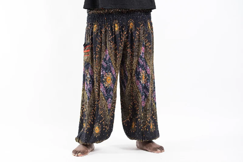 Plus Size Peacock Eye Unisex Harem Pants in Black Sleek Black Pants