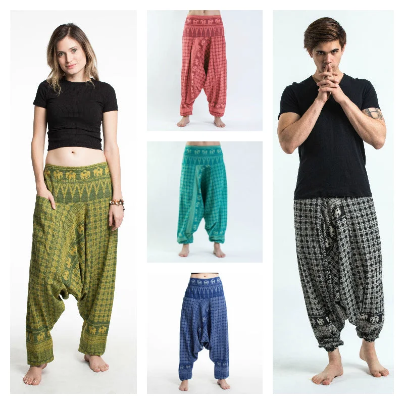 Assorted Set of 5 Hill Tribe Elephants Harem Pants Cozy Full-Length Pants