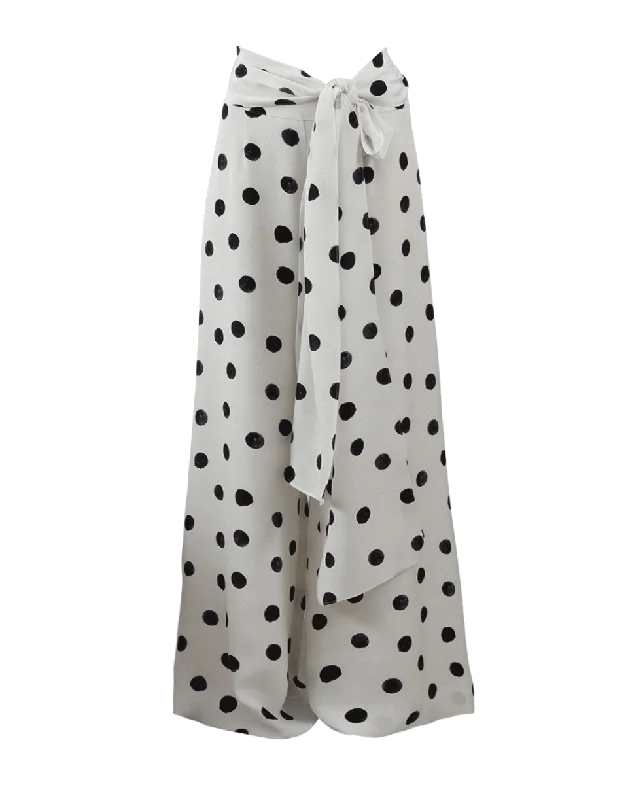 Tie Waist Polka Dot Palazzo Pant Elegant Trouser Pants