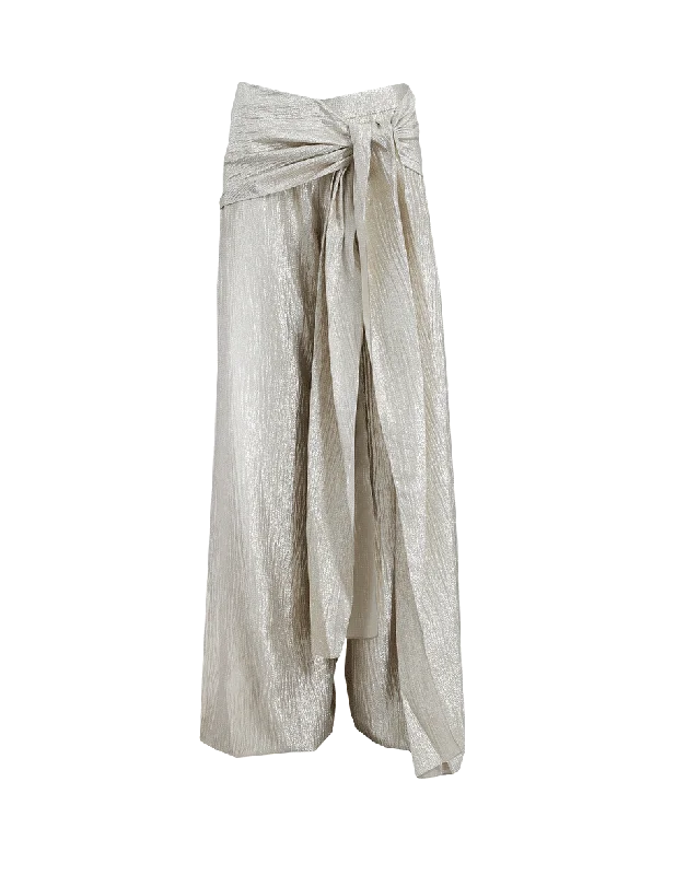 Lamé Palazzo Pant Casual Drawstring Pants