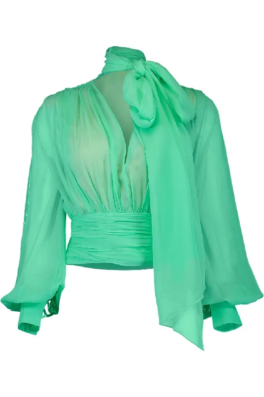 Long Sleeve Chiffon Tie Neck Blouse