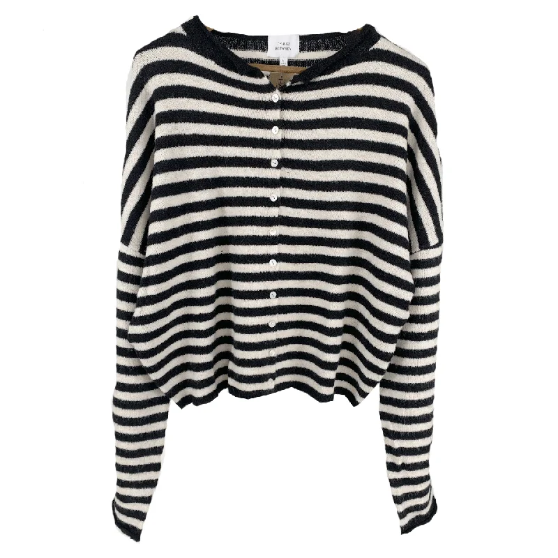 Everything Super Soft Cardigan Sweater - Black/Off White Stripe