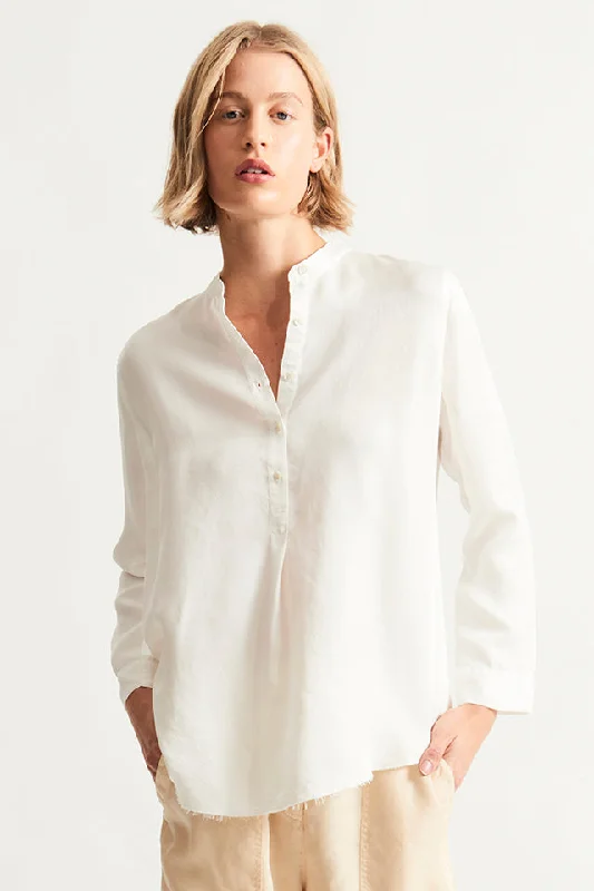 Silk Washed White Perfect Henley Blouse