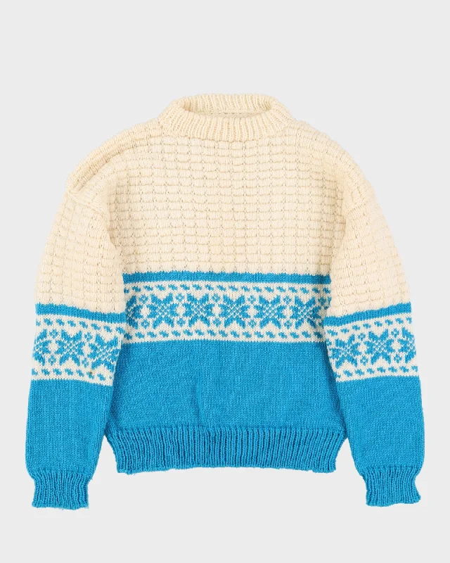 1980s Hand-Knitted Patterned Ski-Style Jumper - M