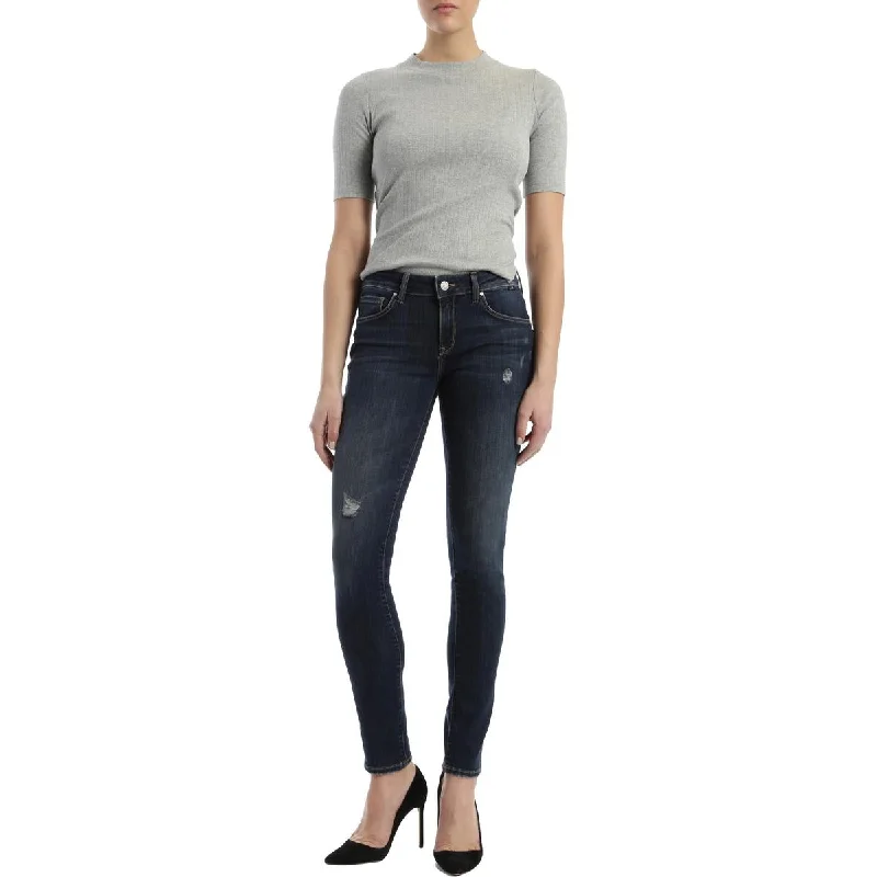 Alexa Womens Mid-Rise Distressed Skinny Jeans