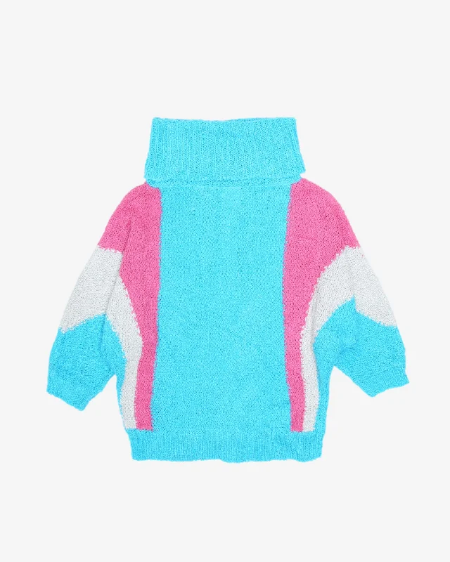 1980s Batwing Sleeve Block Colour Roll Neck Jumper