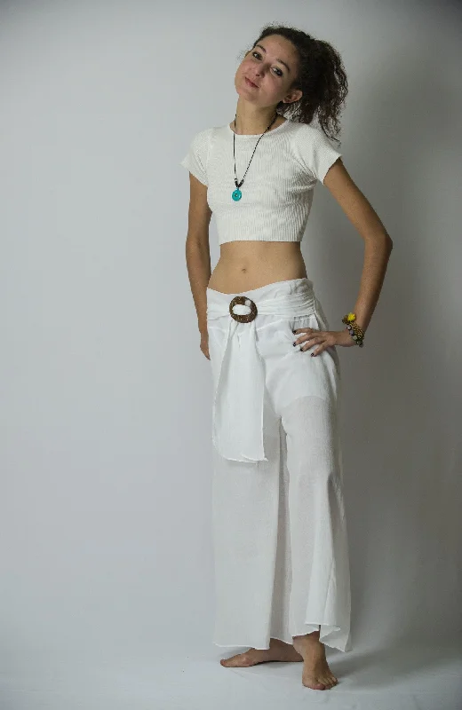 Women's Thai Harem Palazzo Pants in Solid White Comfortable Pleated Pants